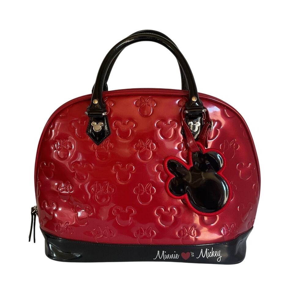 Disney Minnie Mouse Mickey Red Black Patent Embossed Satchel Handbag Purse y2K